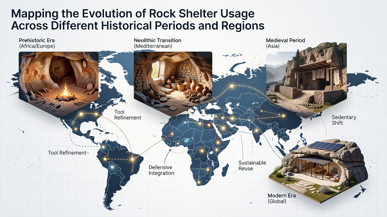 Mapping the Evolution of Rock Shelter Usage Across Different Historical Periods and Regions